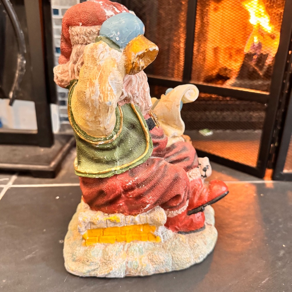 Vintage Santa Claus Figurine‎ Chimney Bells Scroll Christmas Gift Decor - Picture 2 of 5